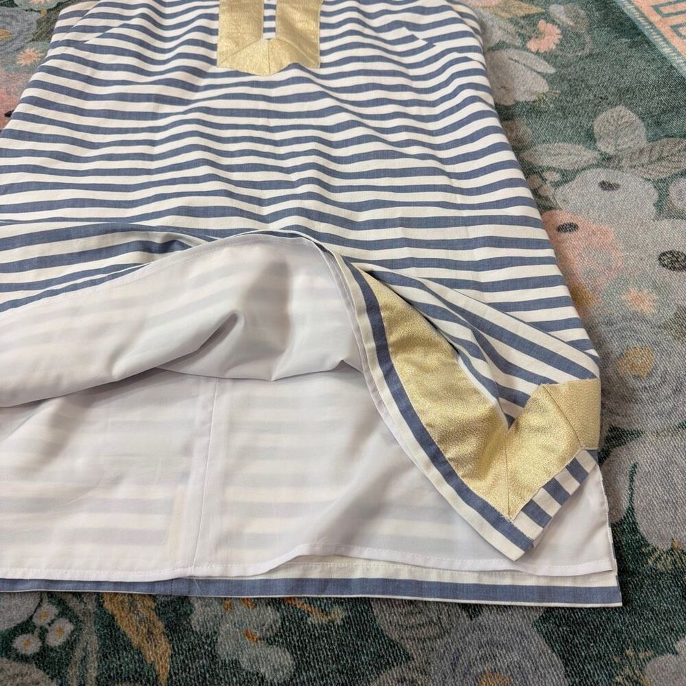 Eliza J Dress 16 Blue White Stripe Nautical Gold V Neck Cotton Mini Tunic short - Picture 9 of 16